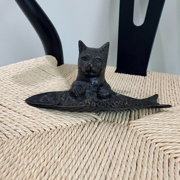 Vintage Cast Cat And Fish Decorative Tray
